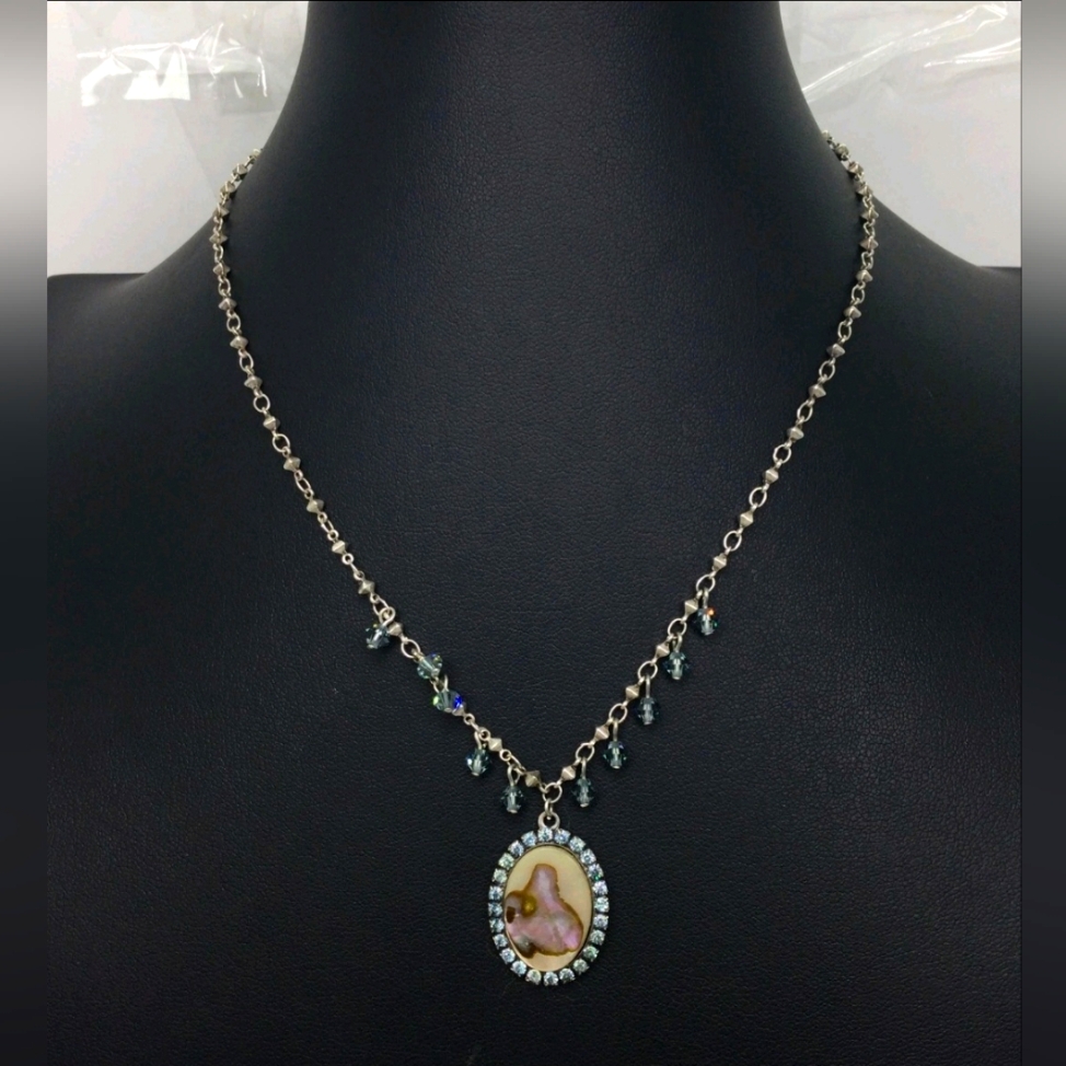 Liz Palacios Abalone Oval Pendant Necklace 14 Vtg 60$